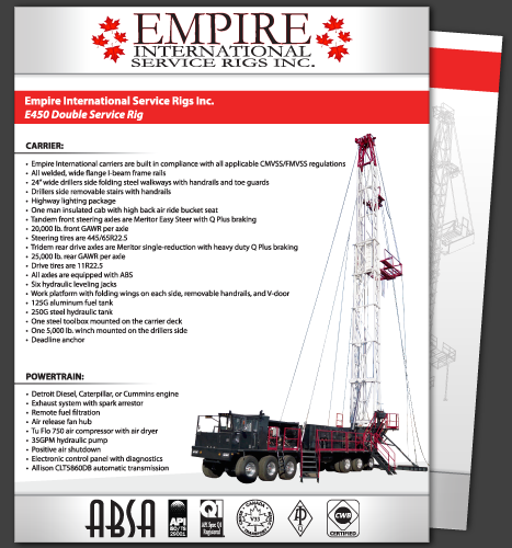 Print, Illustration, Photo Manipulation: E450 Double Service Rig Specsheet (Front)